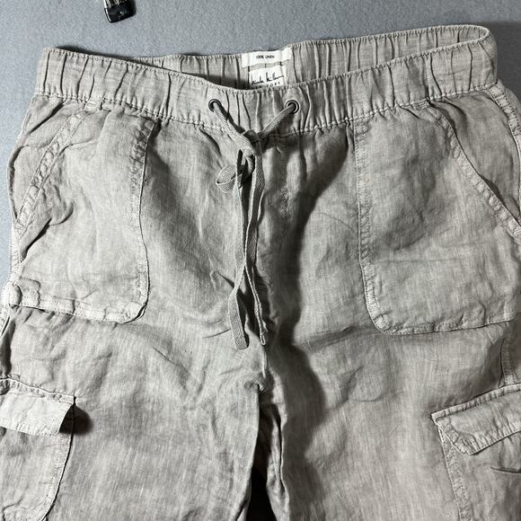 Nicole‎ Miller Linen Jogger Pants Beige Large Boho Resort Slouchy Pockets Cargo - Picture 7 of 9
